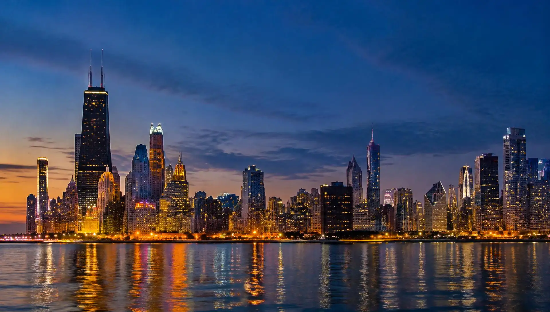 Chicago skyline at dusk